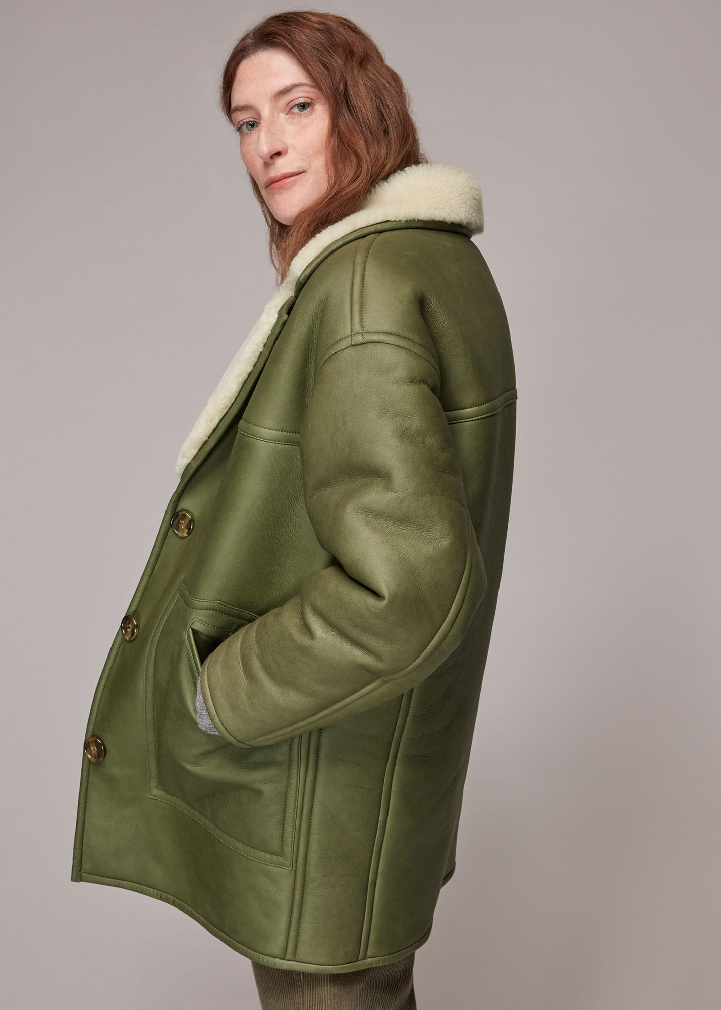 Green/Multi Fia Shearling Jacket WHISTLES Whistles US