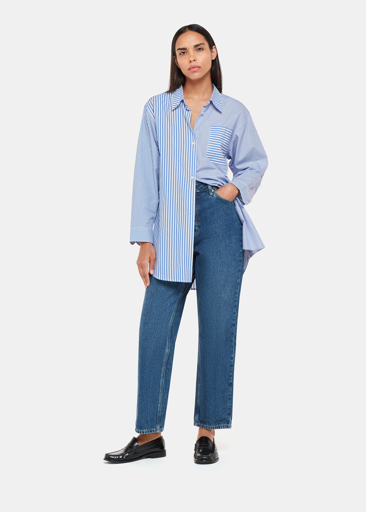 Whistles Blue Asymmetrical Striped Shirt | Oversized Fit | Whistles UK