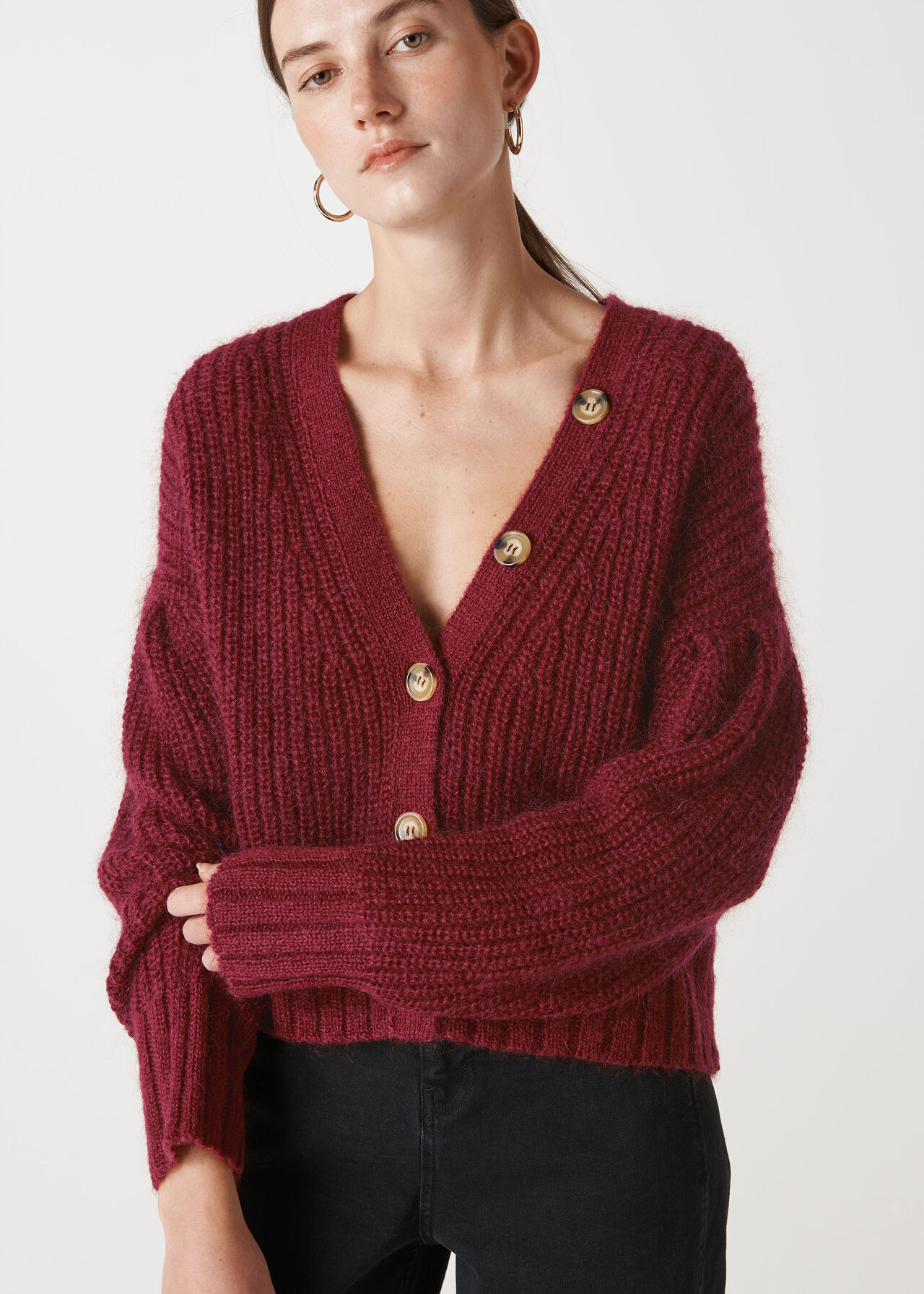 Mohair Cropped Cardigan Burgundy