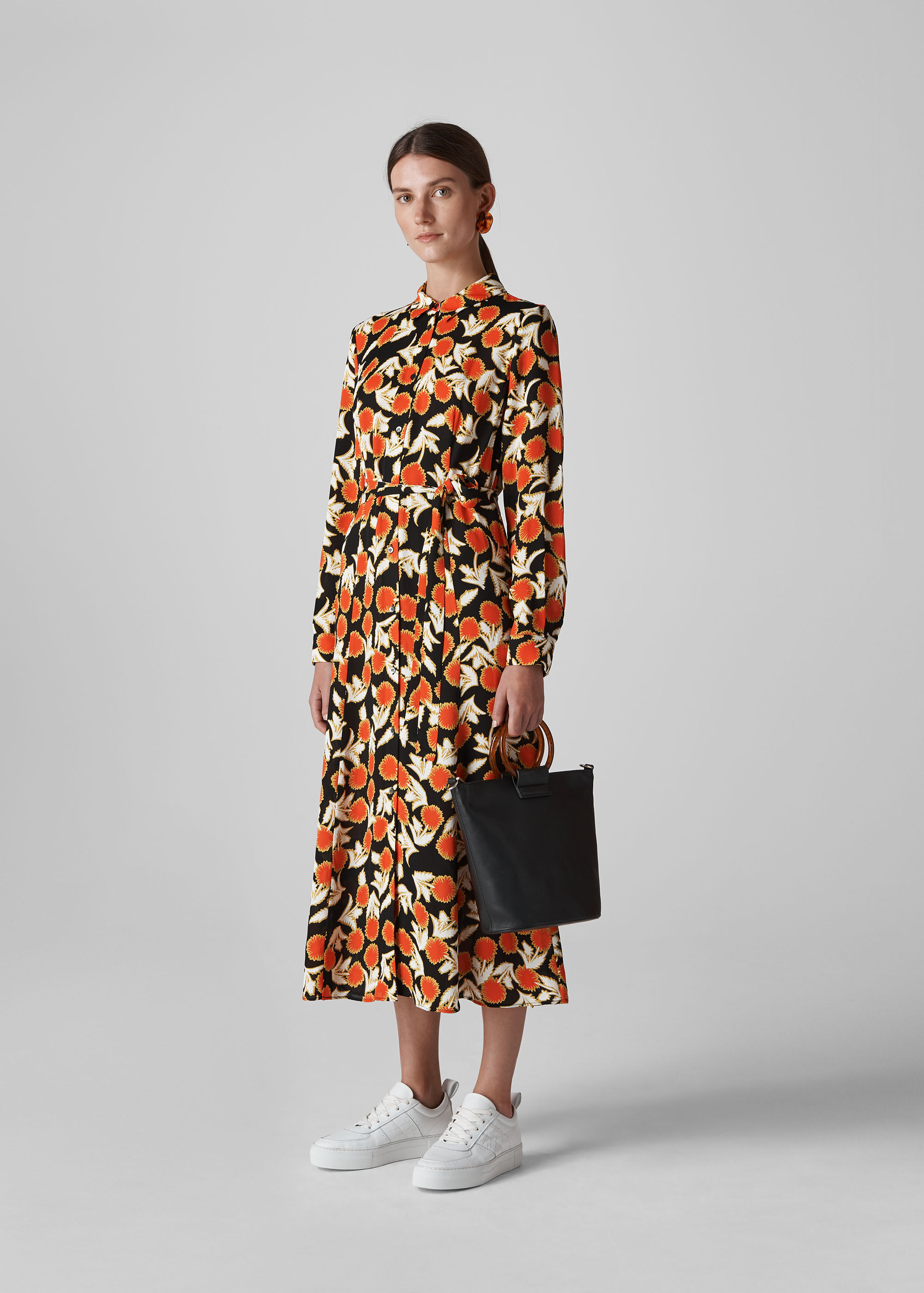 whistles deco floral print shirt dress