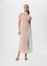 Graphic Check Cowl Neck Dress