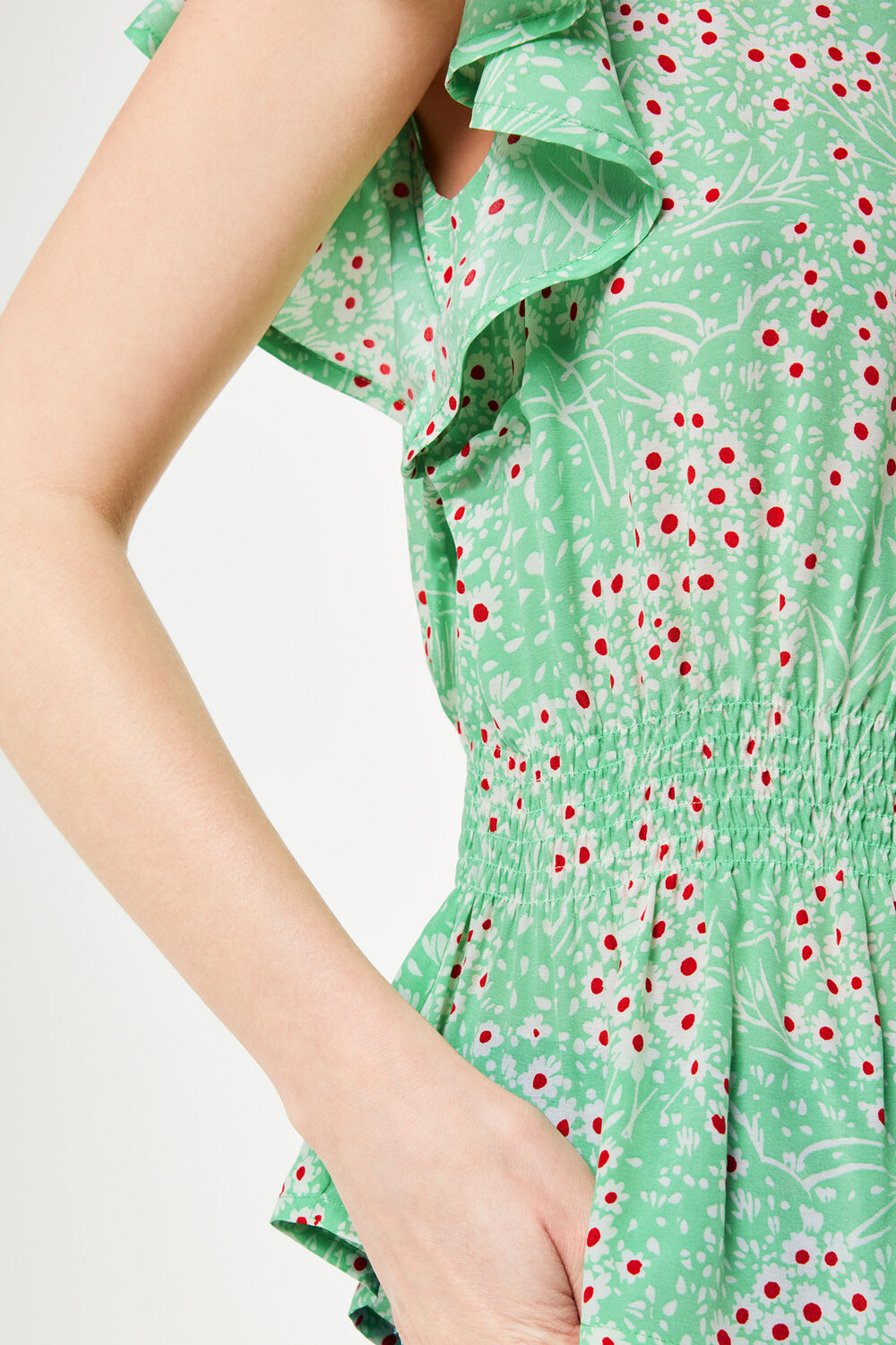 Green Daisy Meadow Frill Sleeve Top