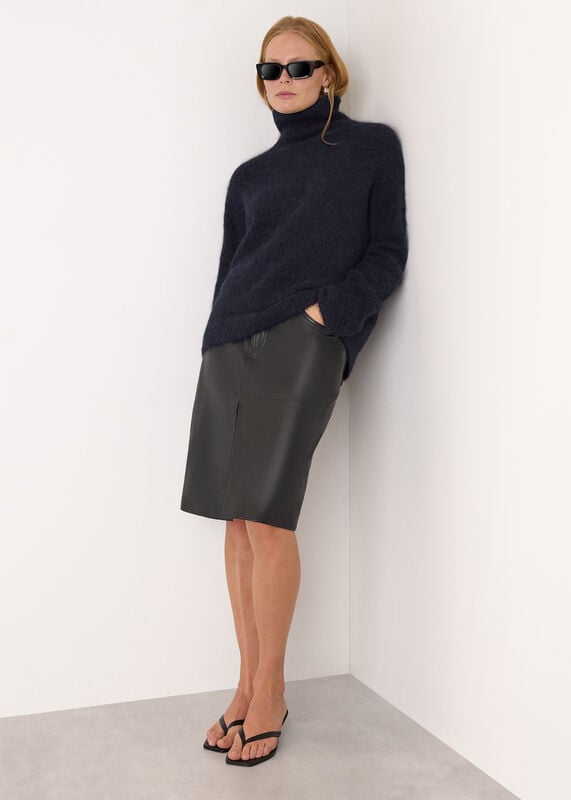 Navy Alpaca Blend Funnel Knit