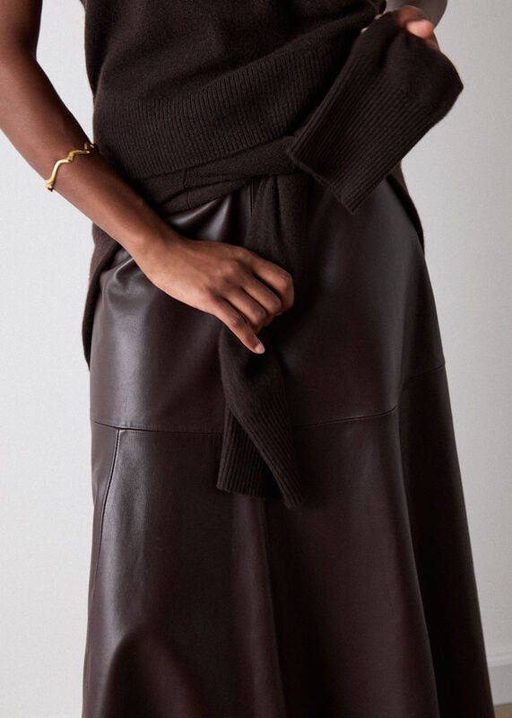 Brown Full Hem Leather Circle Skirt