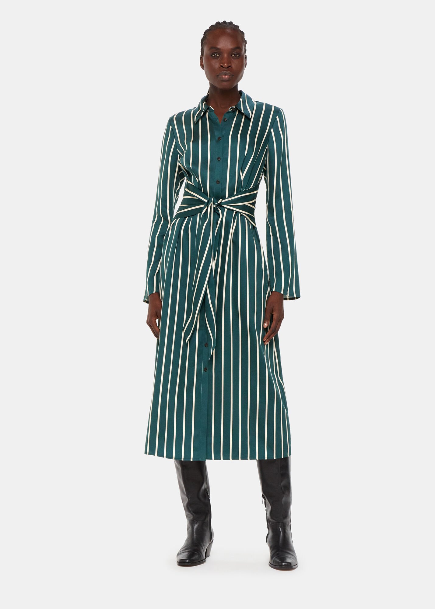Green striped shirt dress top