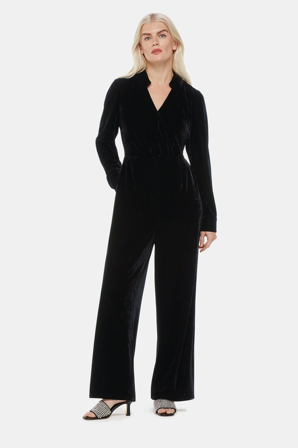 Black Petite Wrap Velvet Jumpsuit