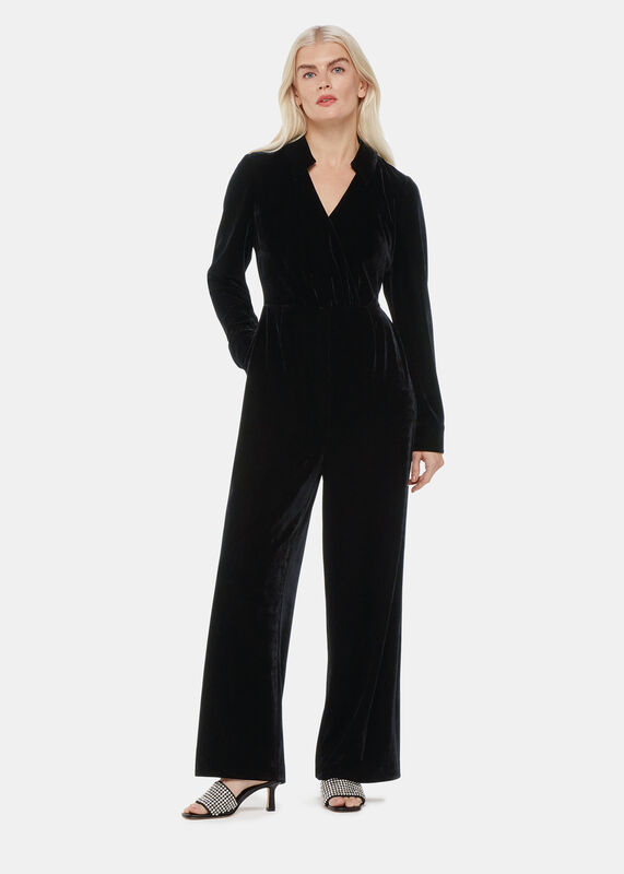 Black Petite Wrap Velvet Jumpsuit