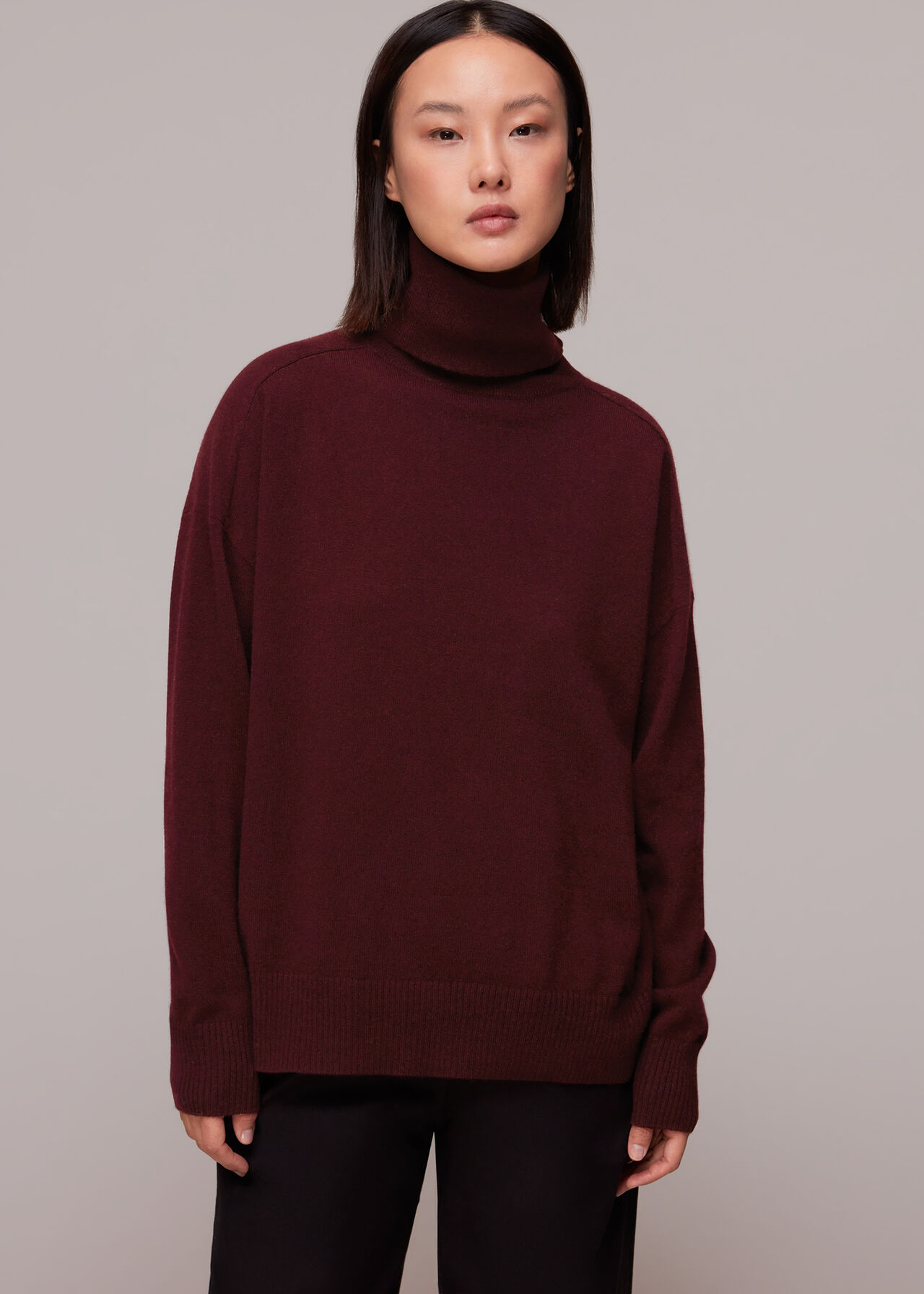 Across Lamb Pretty Burgundy Cashmere Roll Neck Jumper | WHISTLES 