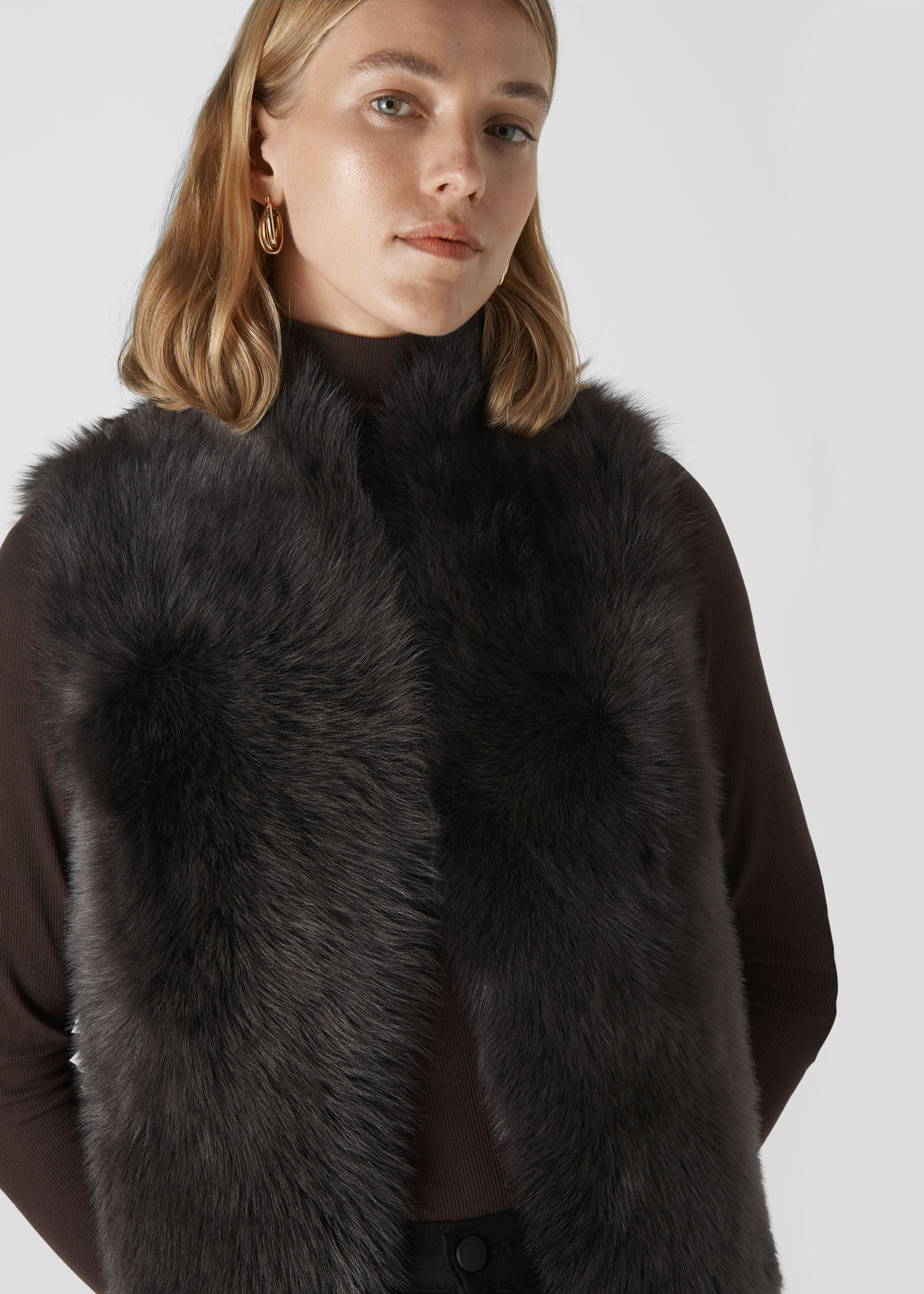 Dark Grey Short Toscana Sheepskin Gilet WHISTLES