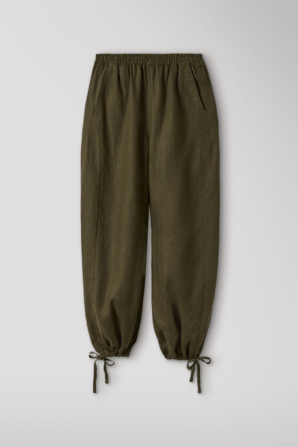 Khaki Linen Balloon Hem Trousers