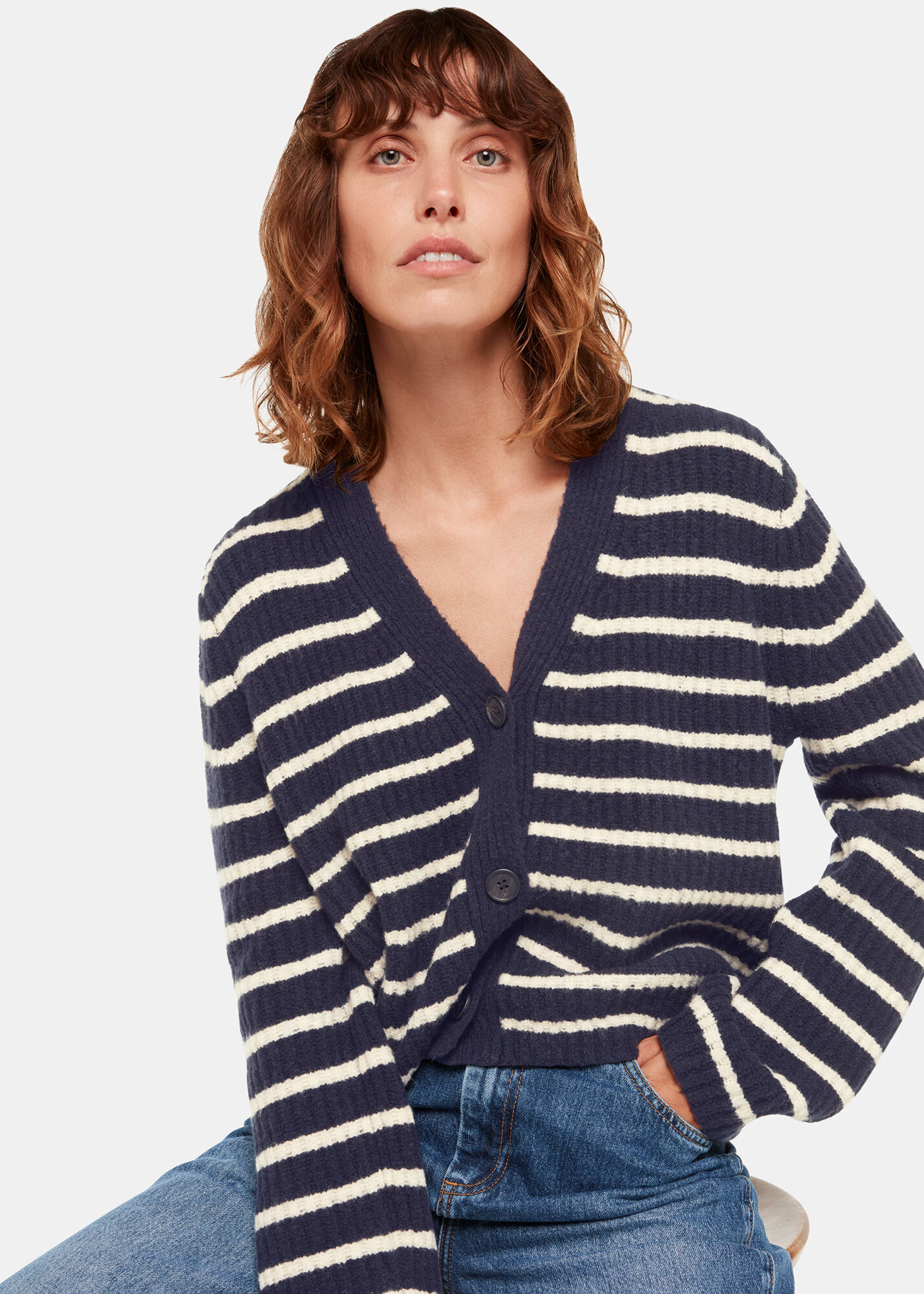 Navy Multi Wool Mix Stripe Cardigan WHISTLES