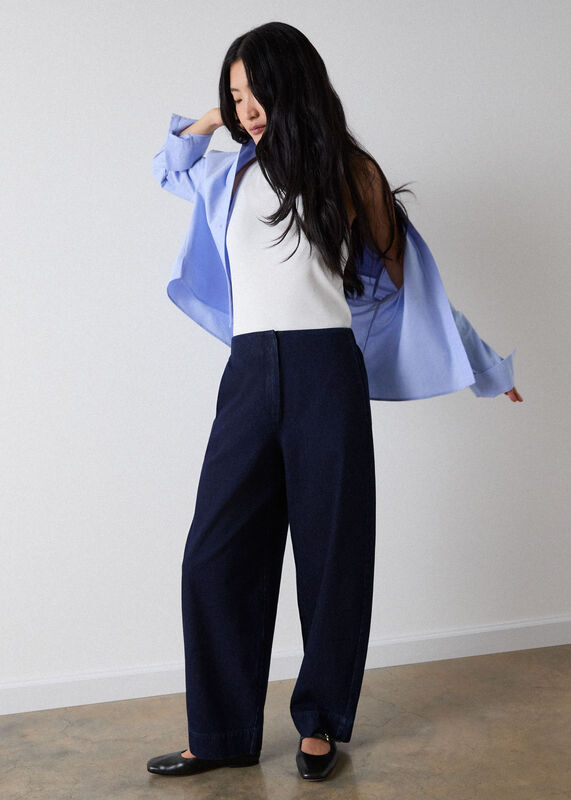 Dark Denim High Rise Clean Barrel Trouser