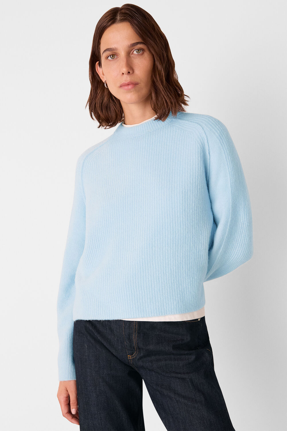 Pale Blue Aria Wool Mix Crew Knit