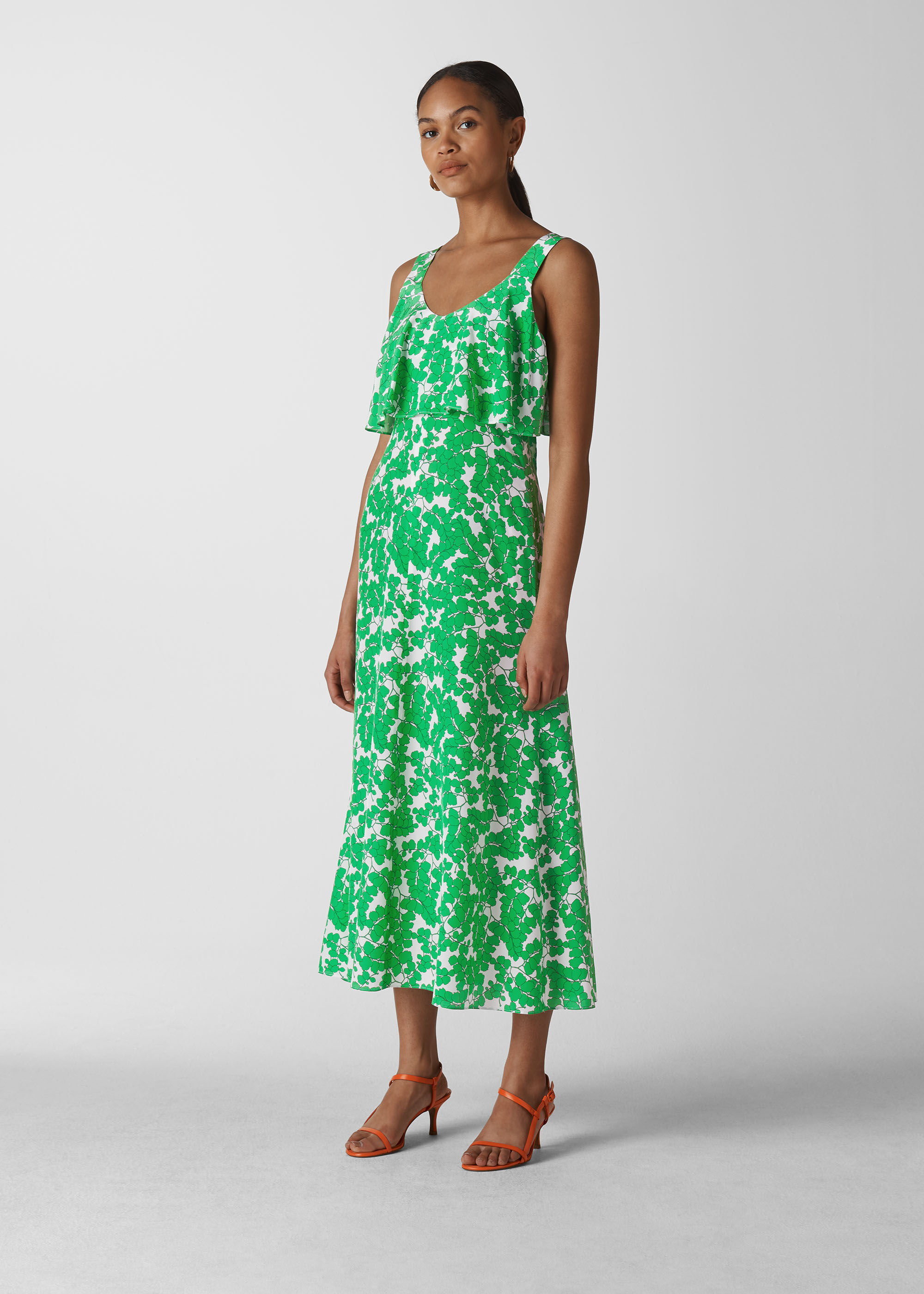 Green Multi Omana Silk Blossom Dress WHISTLES