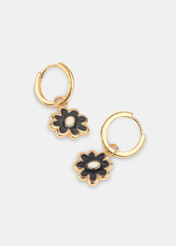 Gold Enamel Flower Huggie Hoop