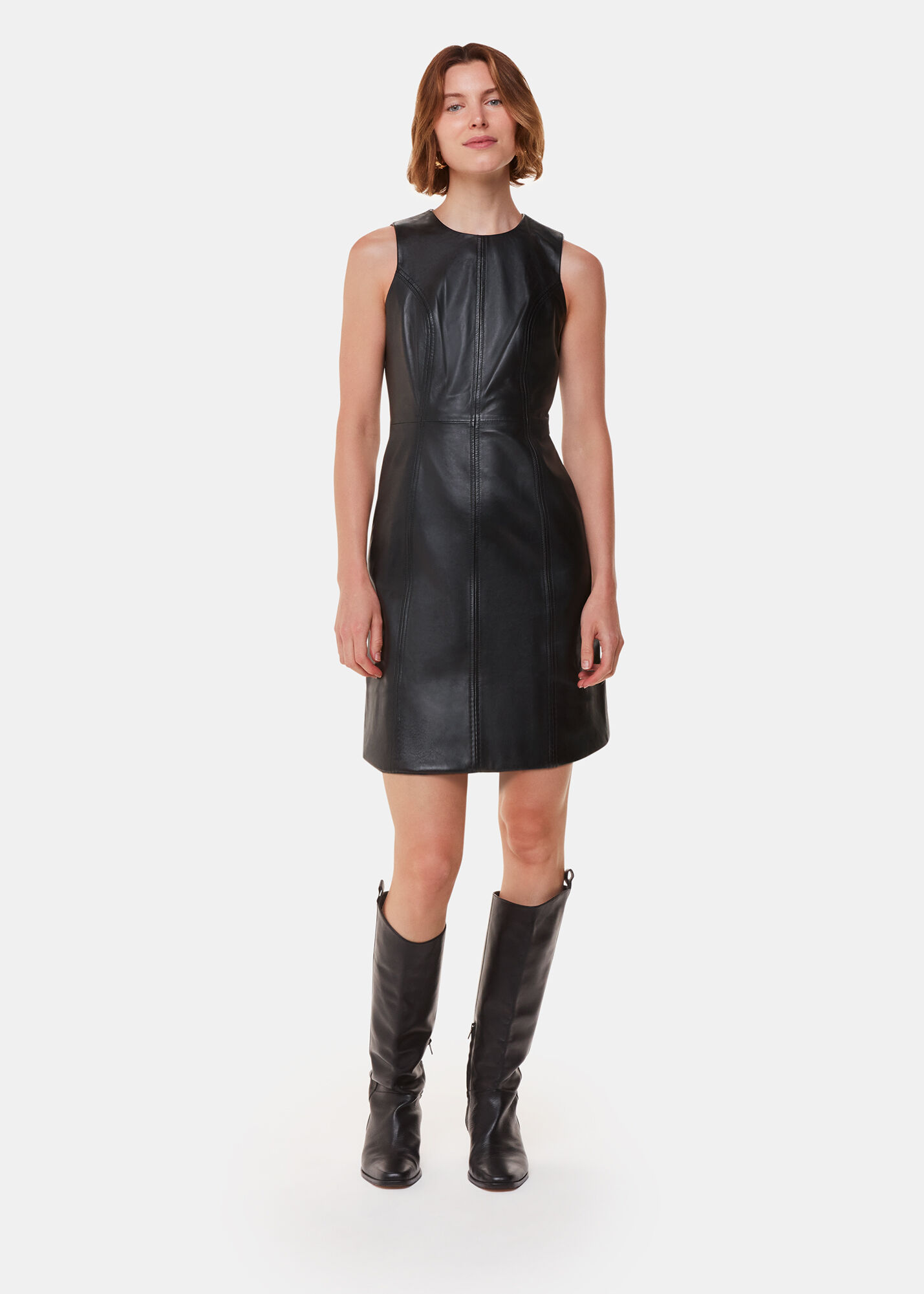 Black leather shift dress clearance