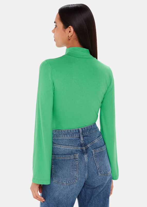 Green Wide Sleeve High Neck Top