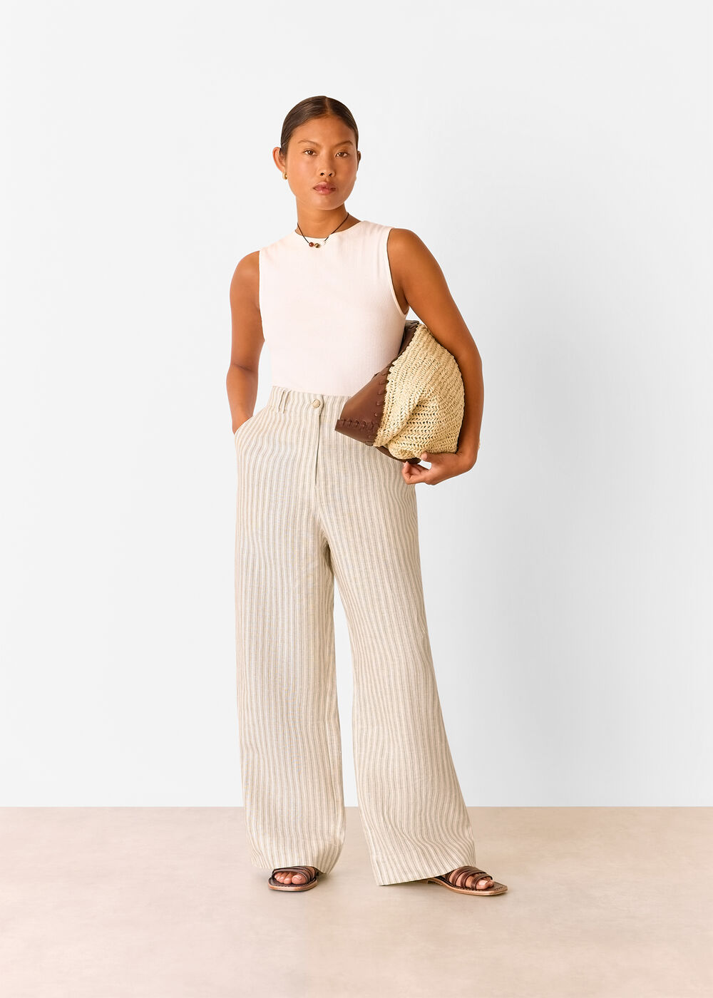 Petite Linen Stripe Trouser