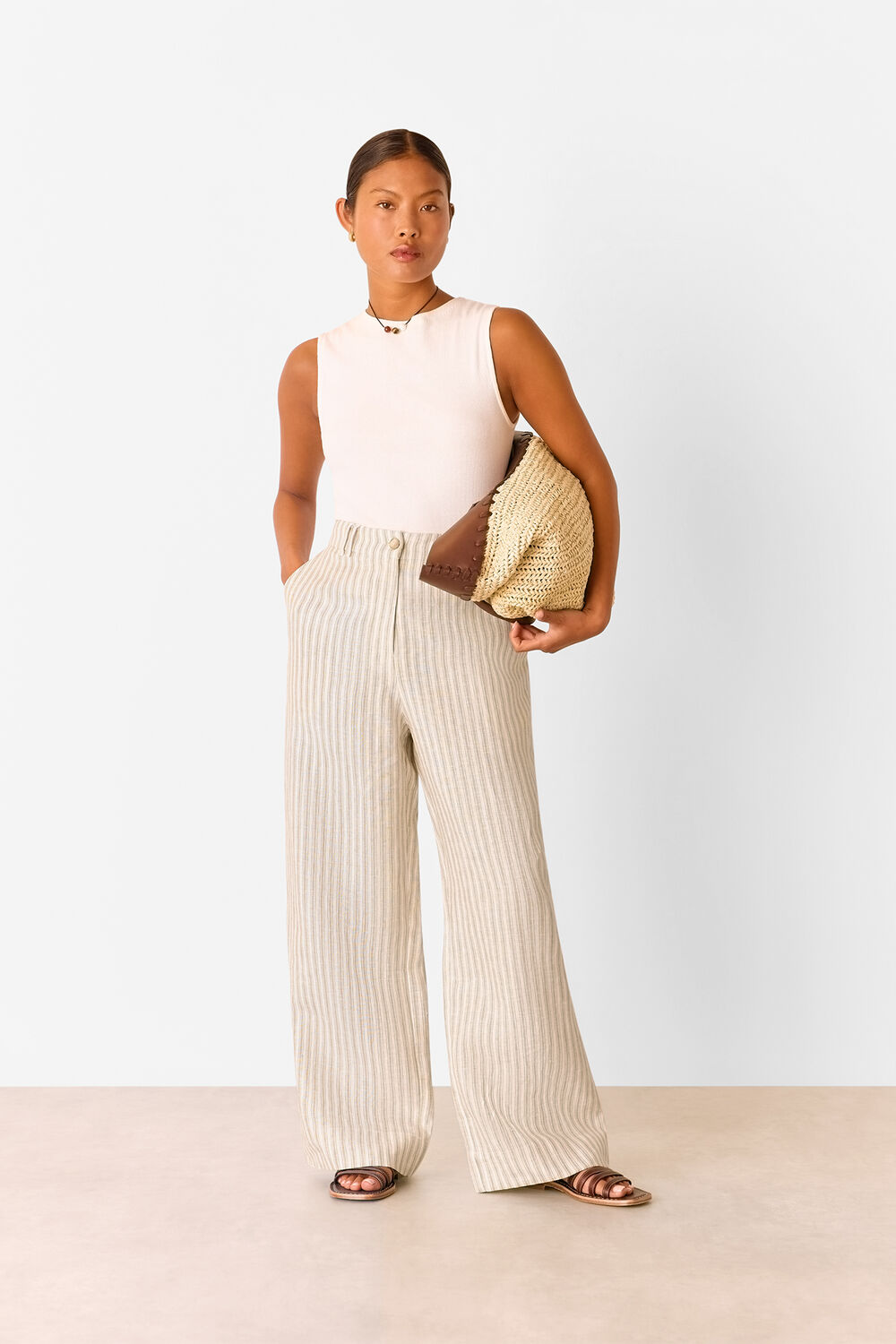 Petite Linen Stripe Trouser