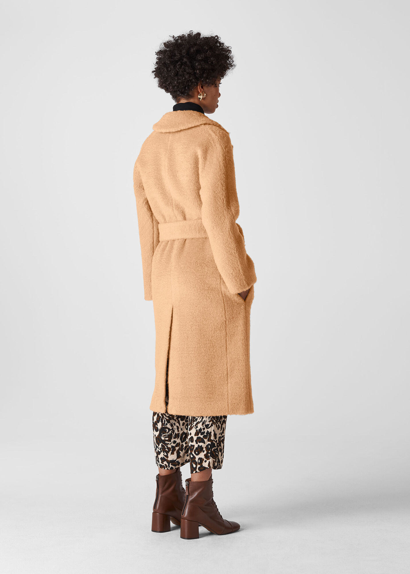 Camel Wool Textured Belted Coat WHISTLES