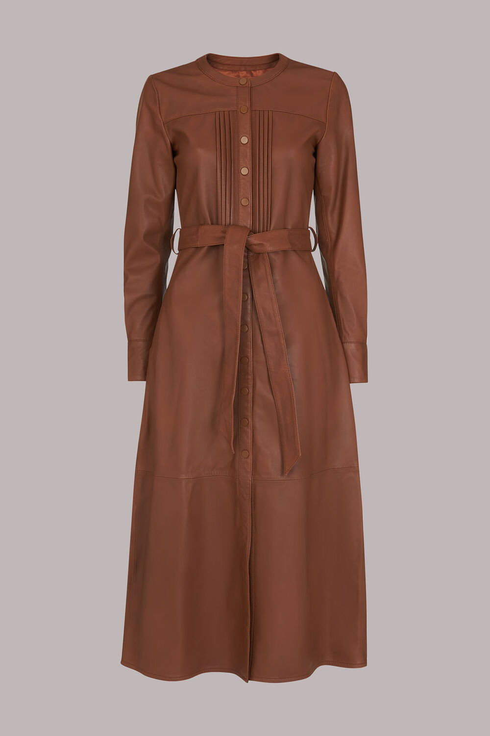 Toffee Pintuck Leather Midi Dress