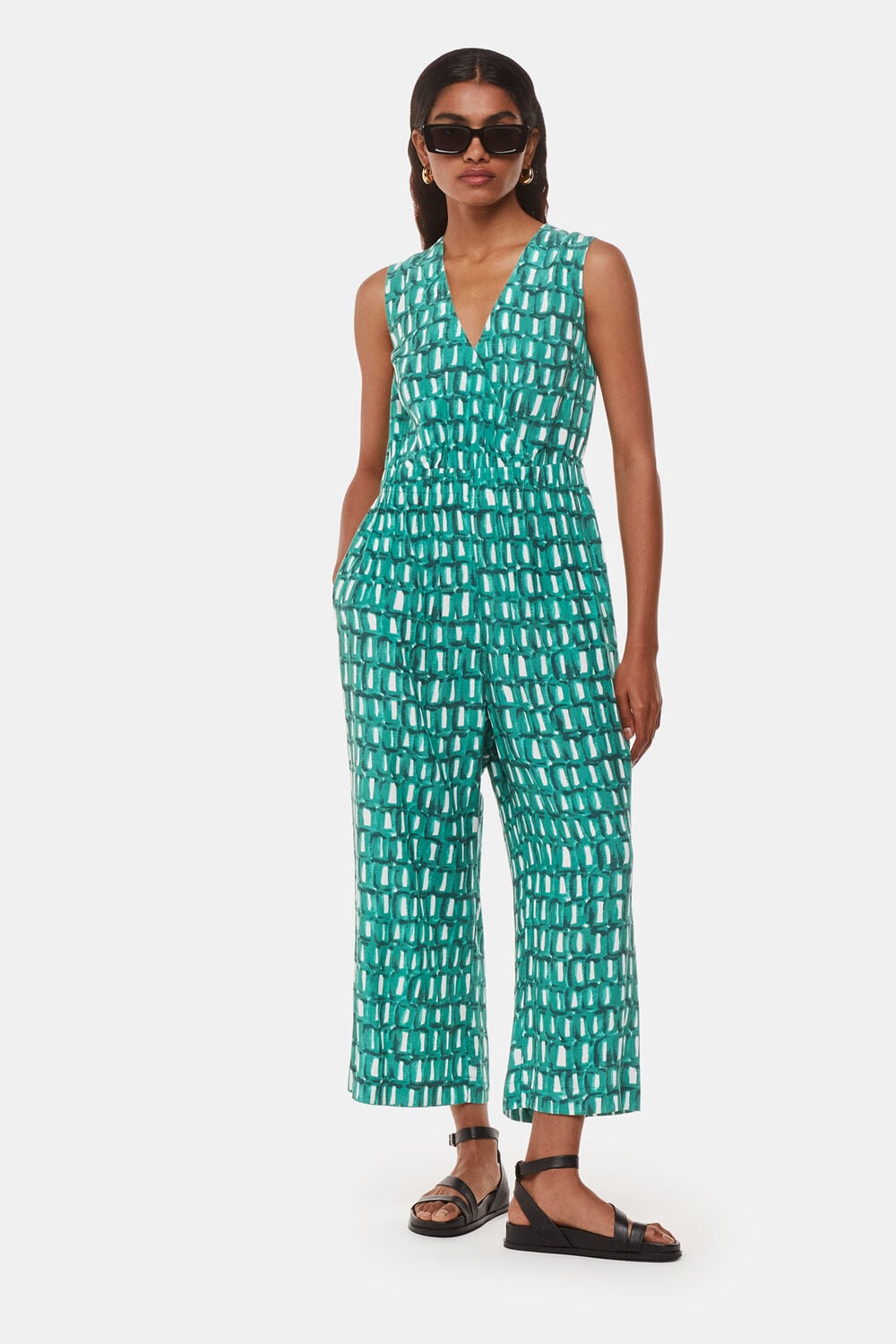 Green Petite Linked Smudge Lorna Jumpsuit