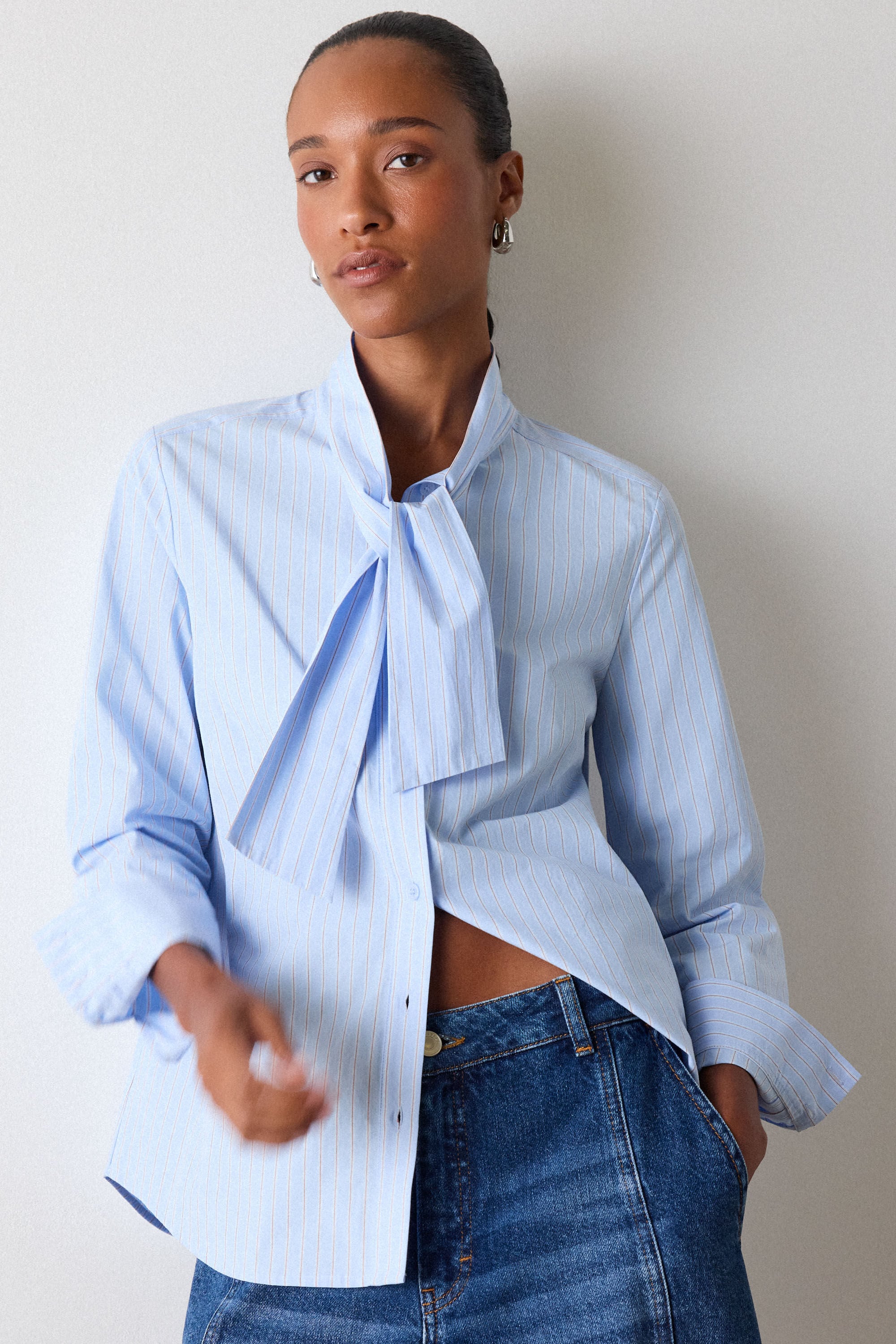 Blue/Multi Scarf Stripe Cotton Shirt | WHISTLES | Whistles UK |