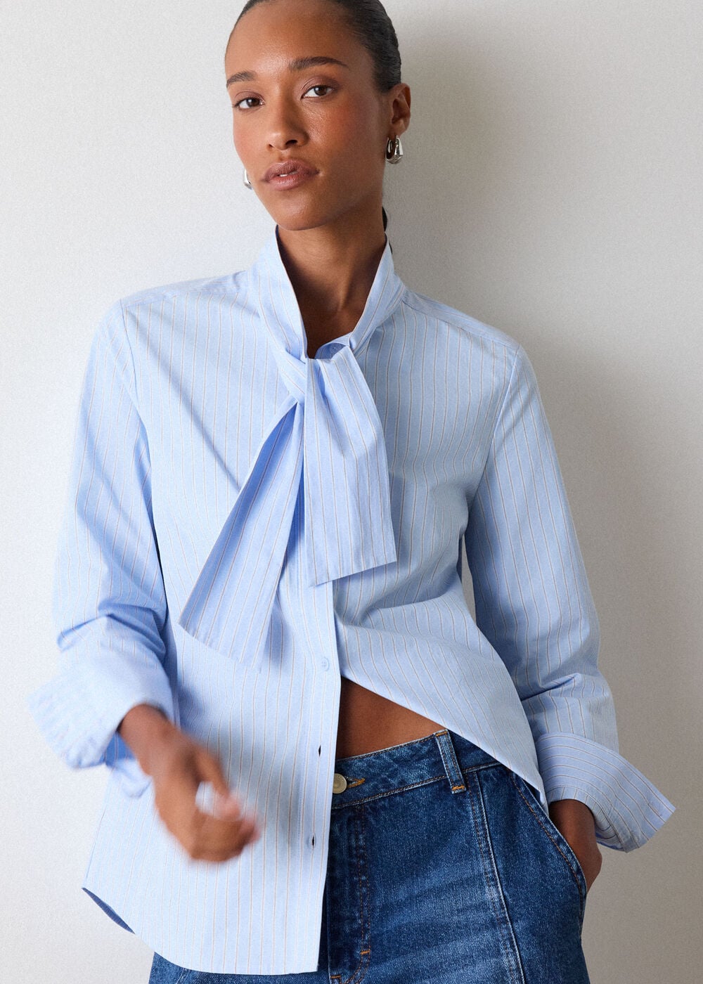 Blue Scarf Stripe Cotton Shirt