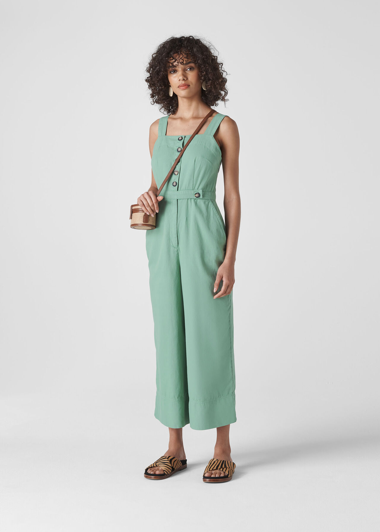 Tia Denim Button Jumpsuit Pale Green