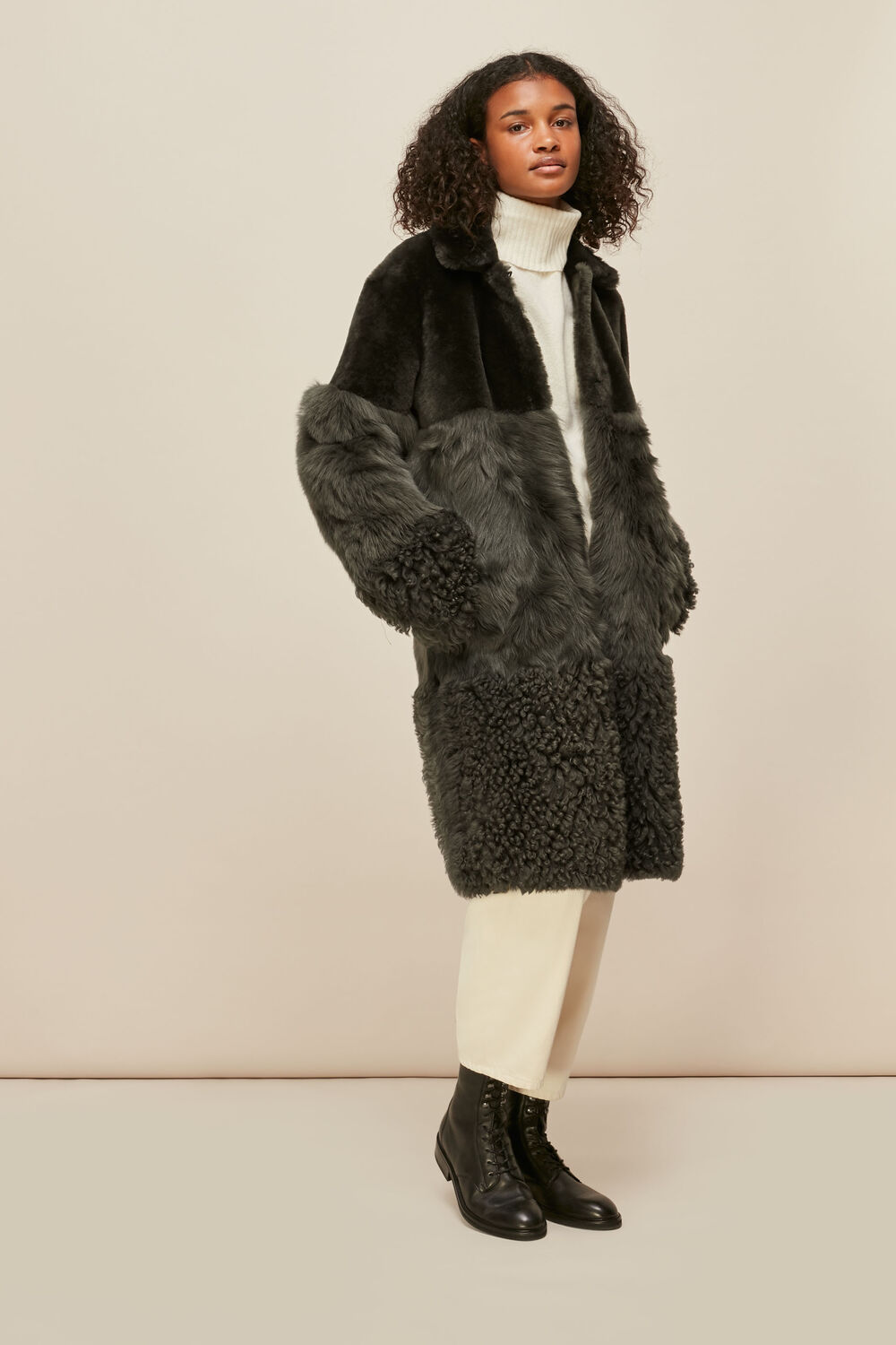 Khaki Cosma Shearling Coat