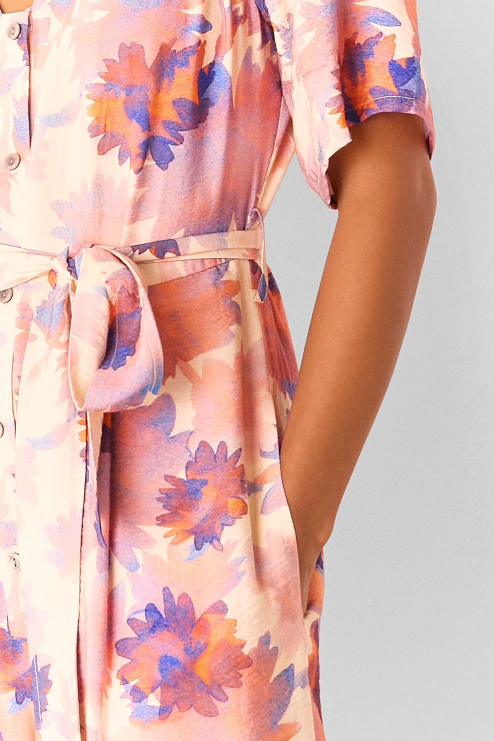 Pink Petite Floral Button Front Jumpsuit