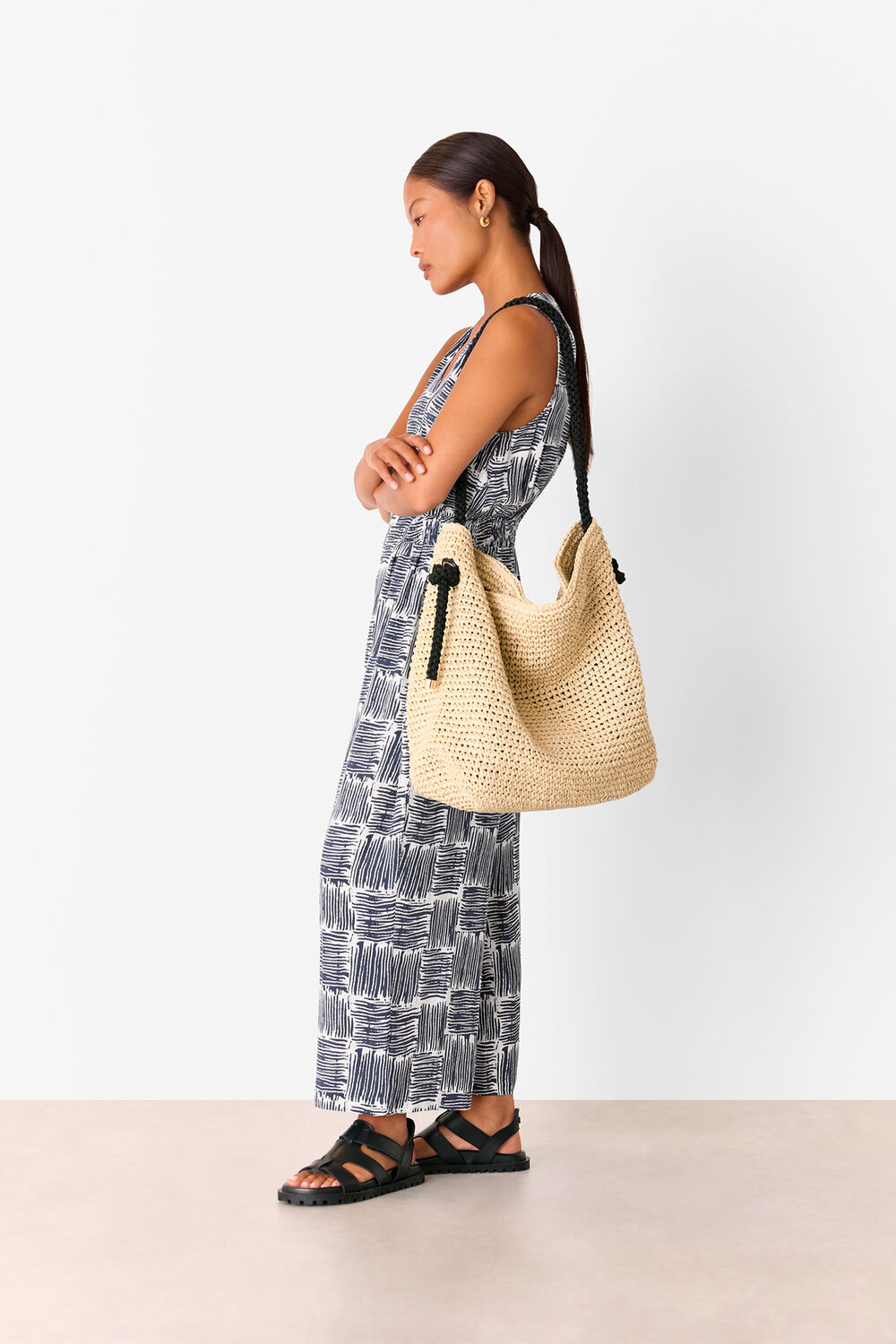 Navy Petite Hatch Squares Jumpsuit