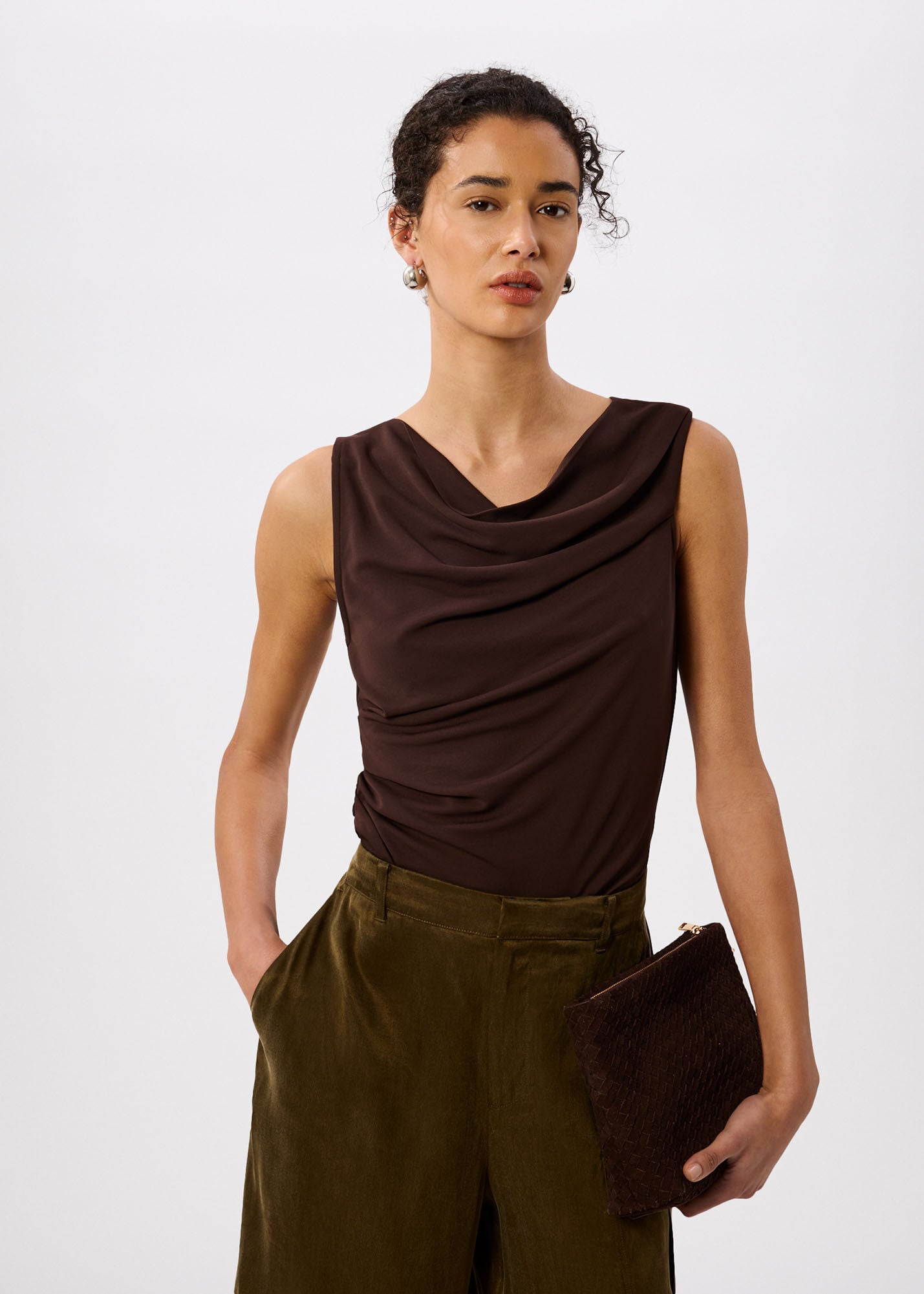 Chocolate Drape Neck Jersey Top | WHISTLES | Whistles US |