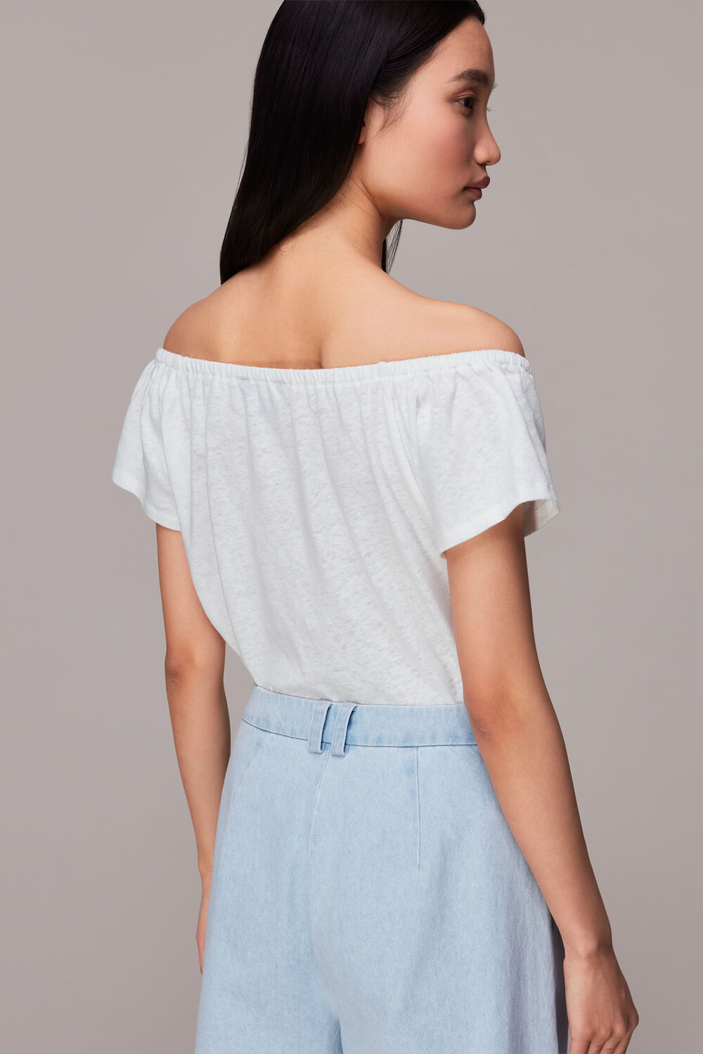 Drawstring Linen Bardot Top