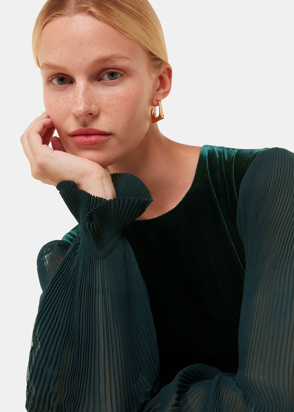 Velvet Pleated Sleeve Dress
