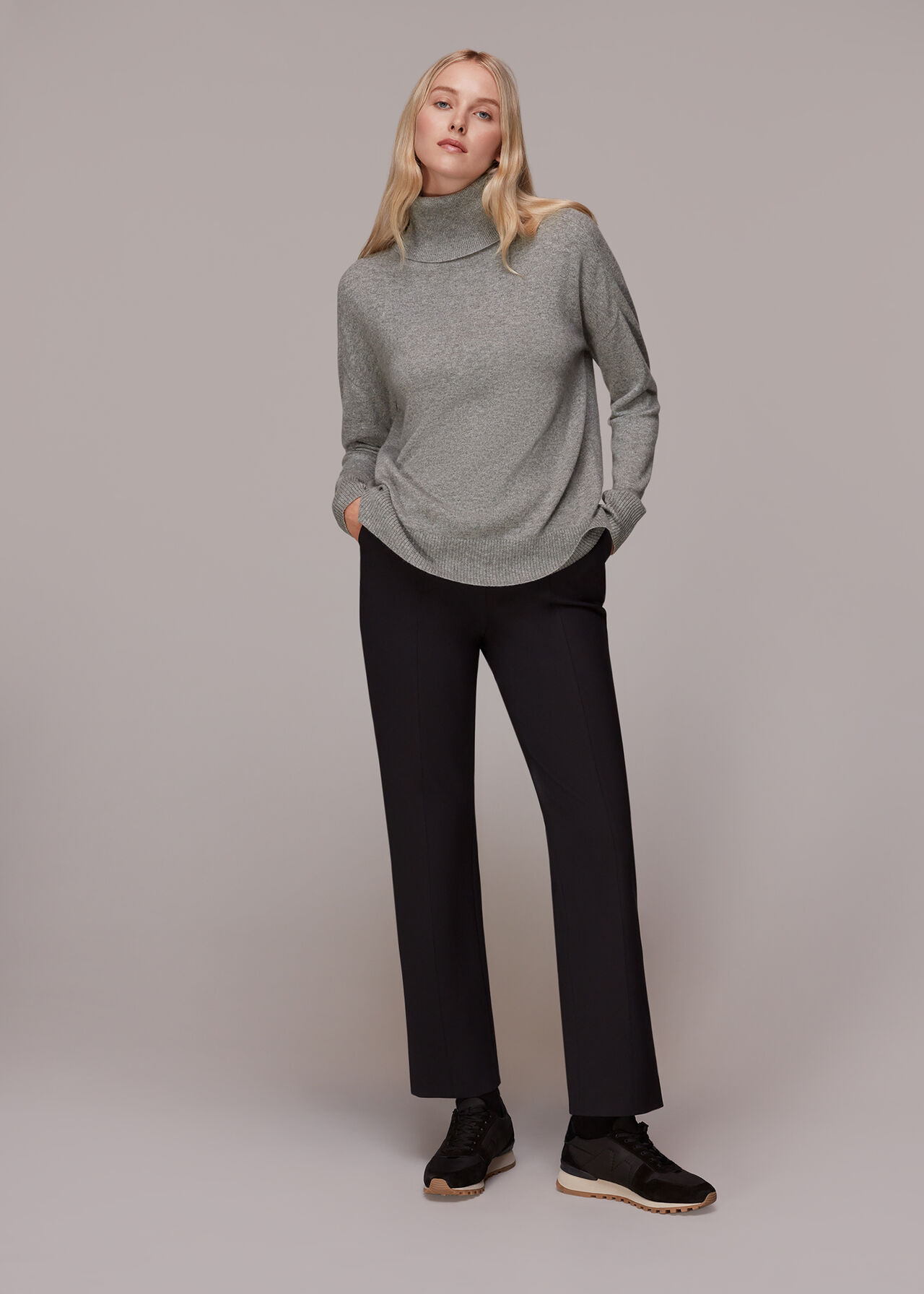 Grey Cashmere Roll Neck Jumper | WHISTLES | 