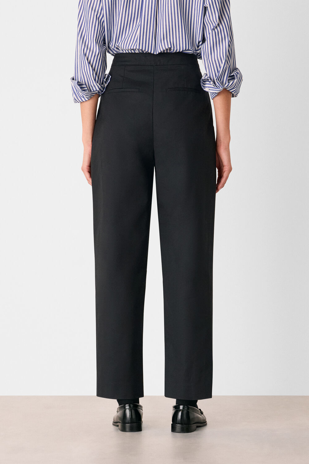 Black Side Pleat Tapered Trouser