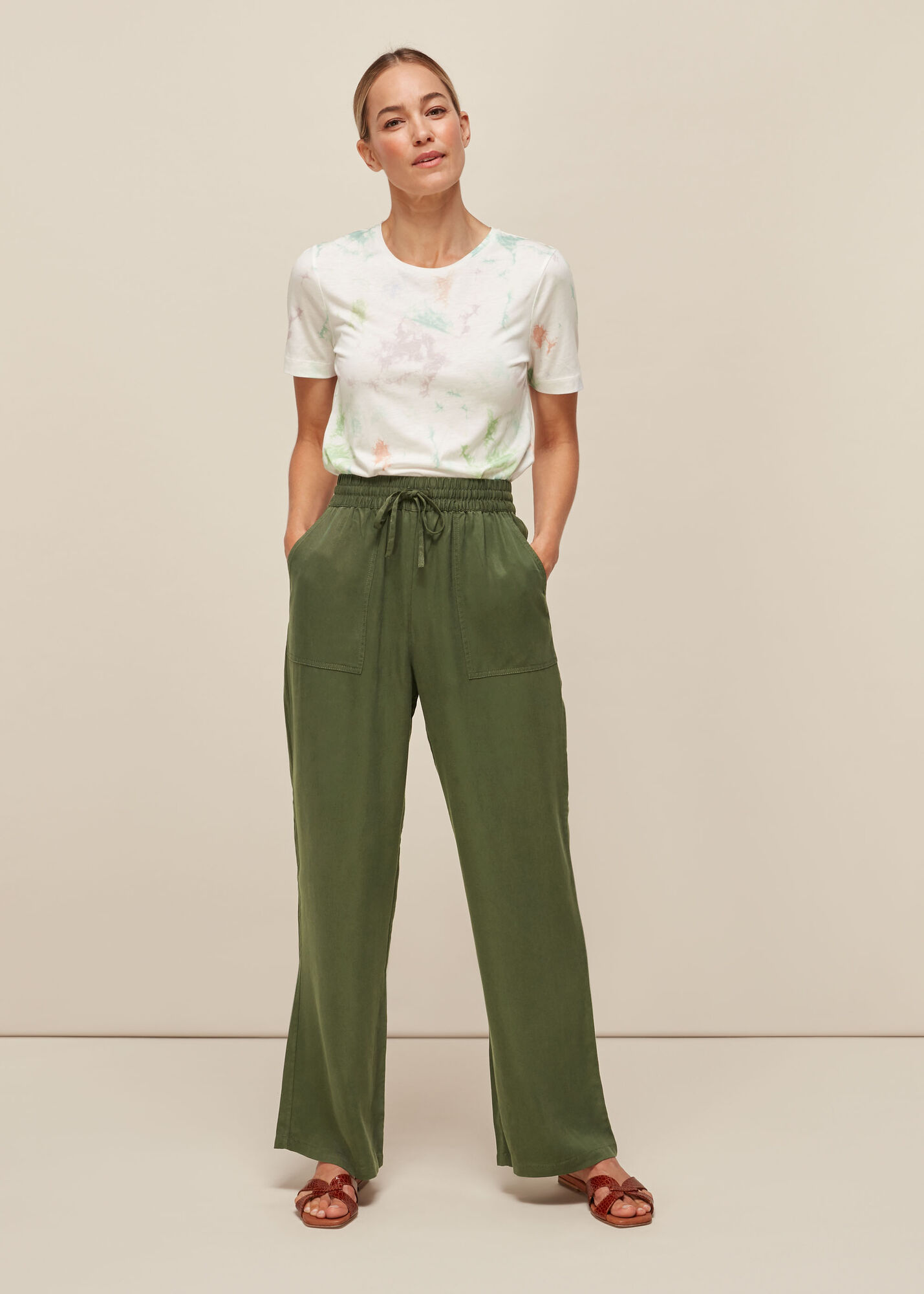 Khaki Washed Full Length Trousers WHISTLES