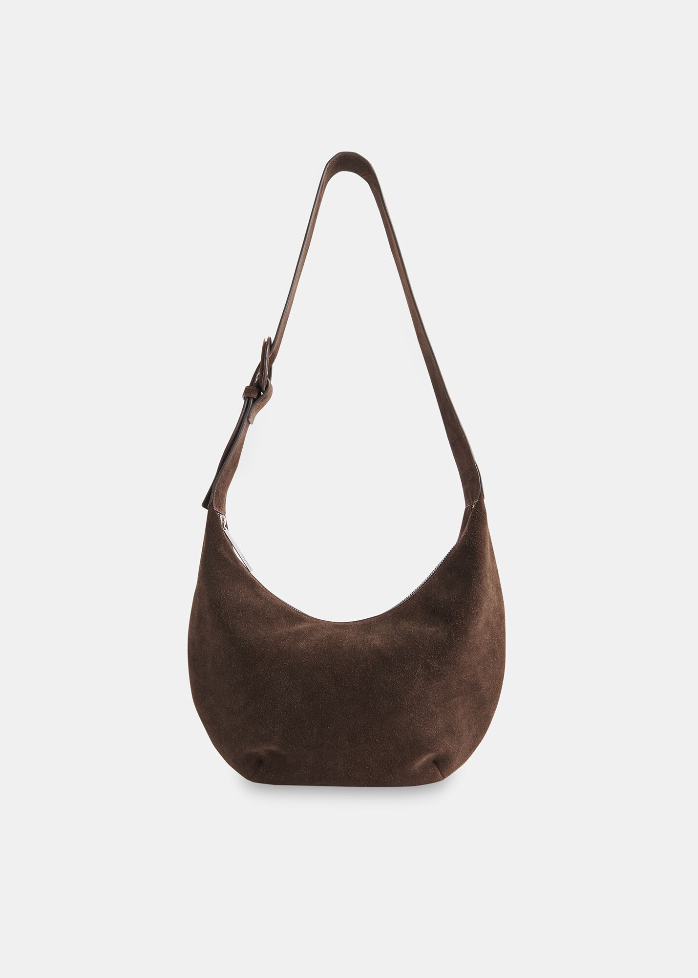 Chocolate Sia Suede Curved Crossbody Bag | WHISTLES | Whistles US |