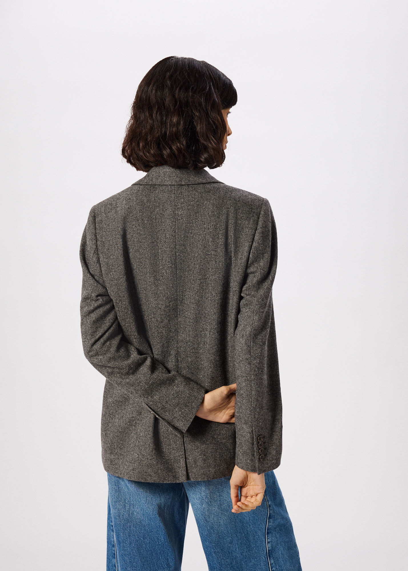 Grey/Multi Herringbone Wool Blend Blazer | WHISTLES | Whistles US |