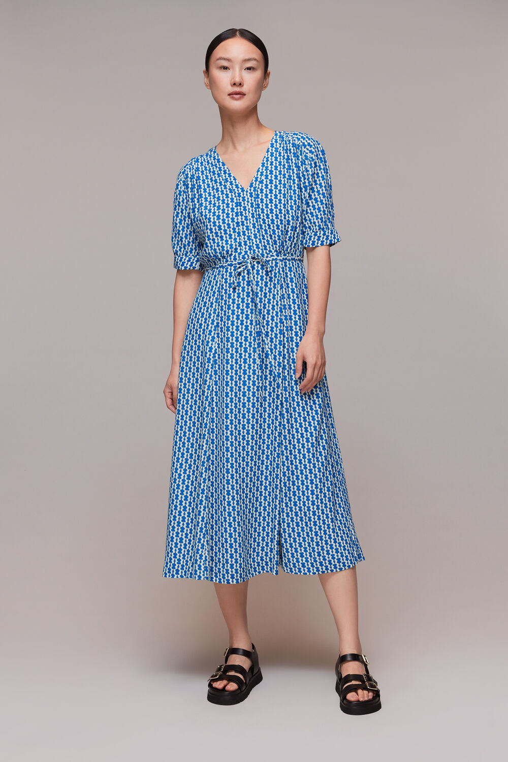 Blue Vertical Stack Midi Dress