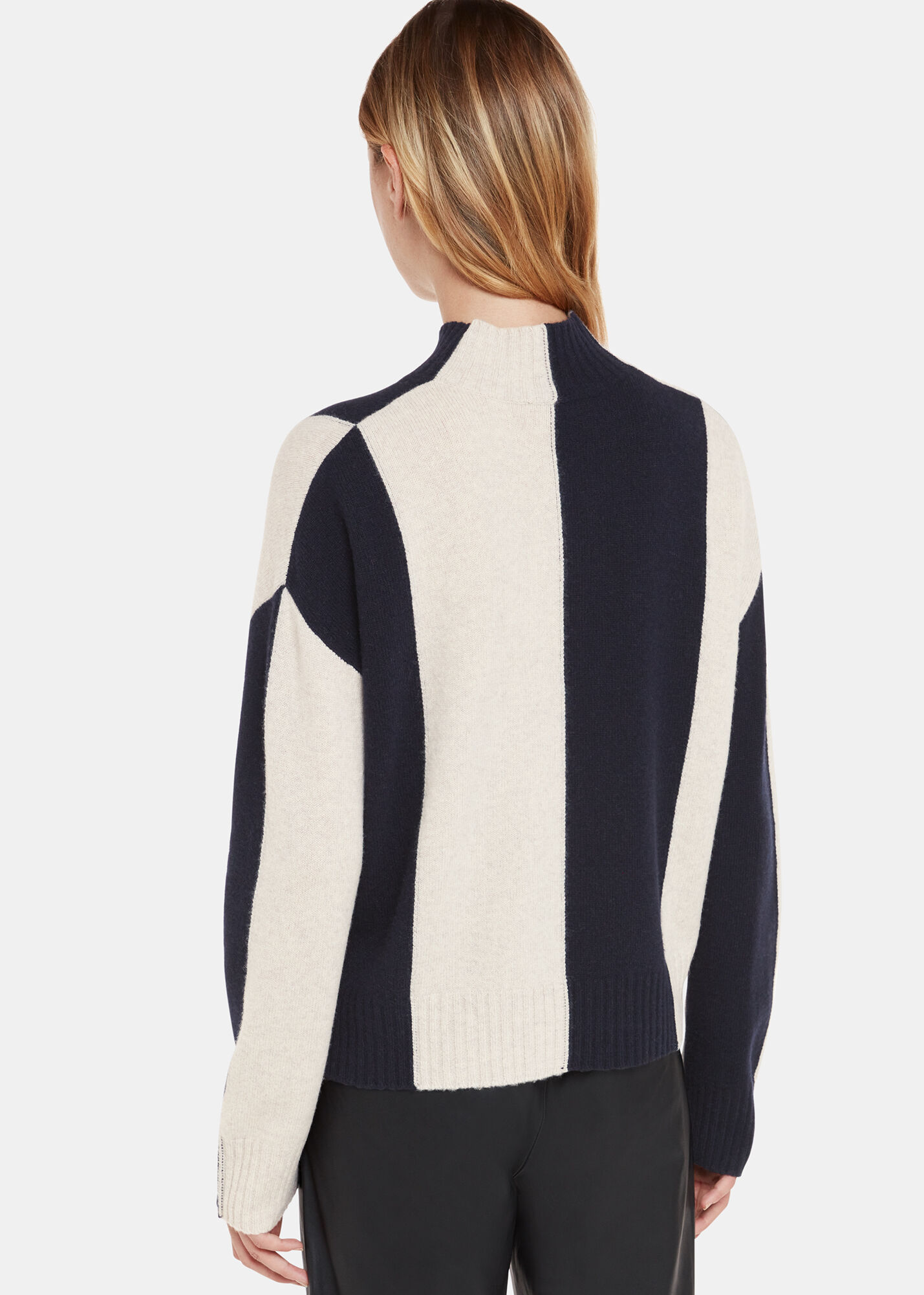 Women's Navy/Multi Vertical Stripe Mock Neck | Whistles US |