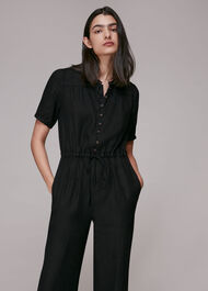 Button Front Linen Jumpsuit