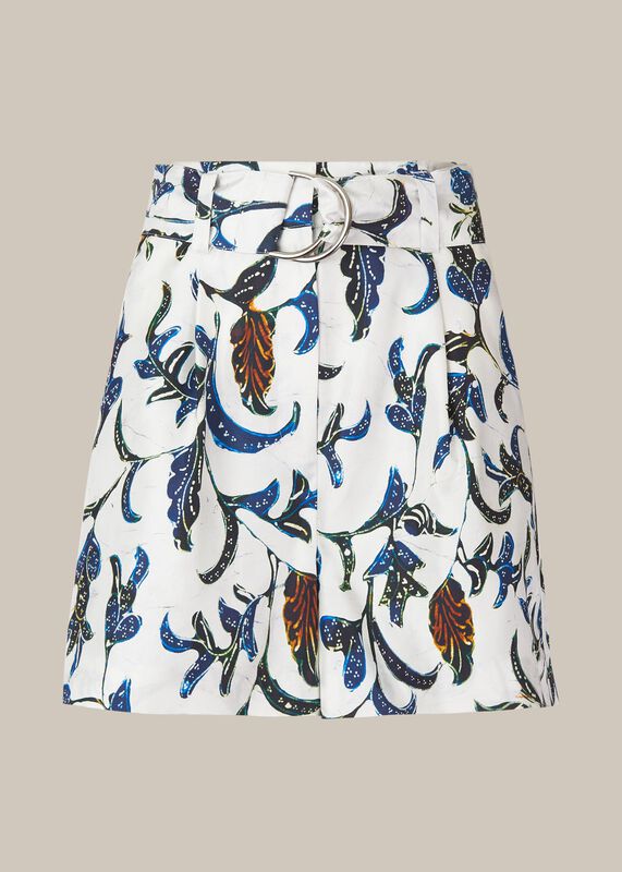 White Subrina Printed Silk Short