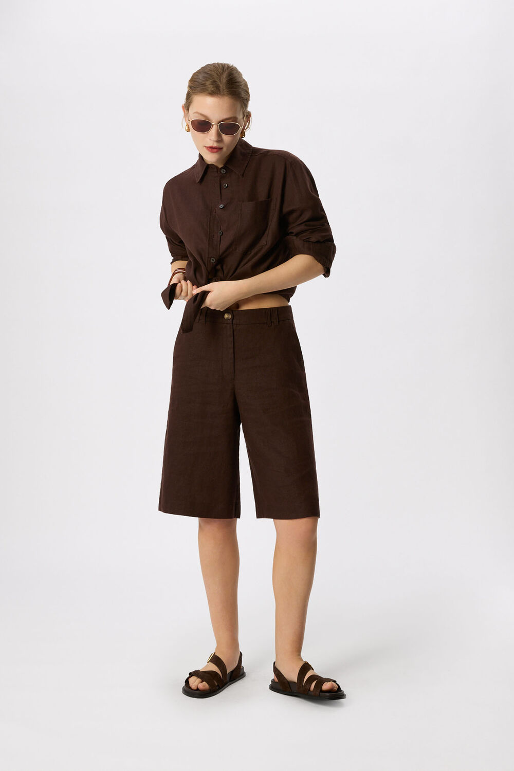Brown Linen Bermuda Short