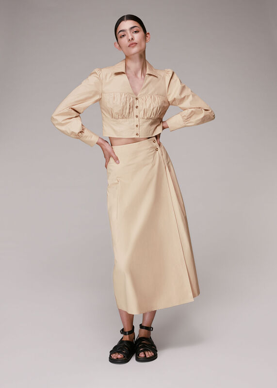 Neutral Izzy Poplin Midi Skirt