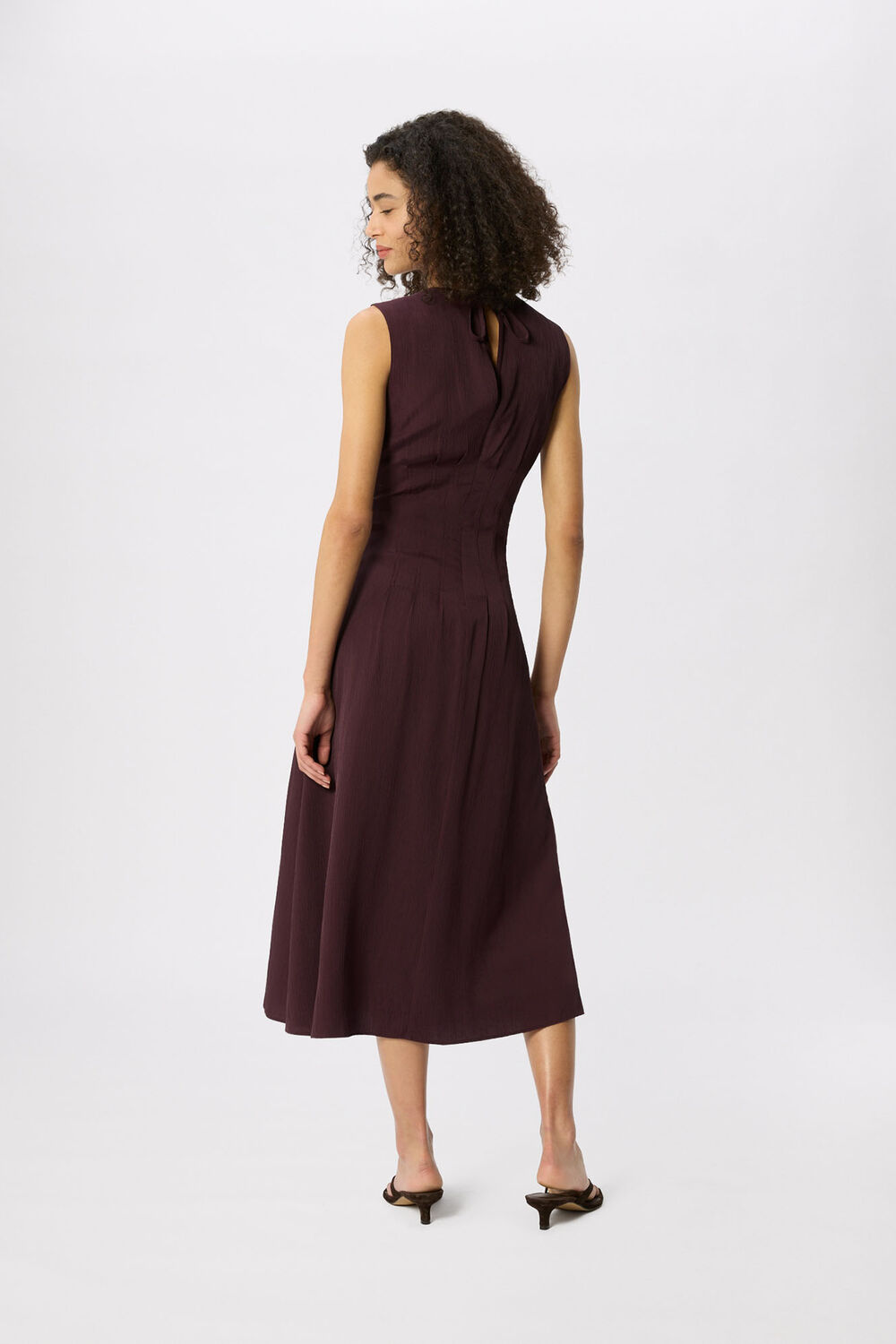 Brown Seamed Detail Textured Dress