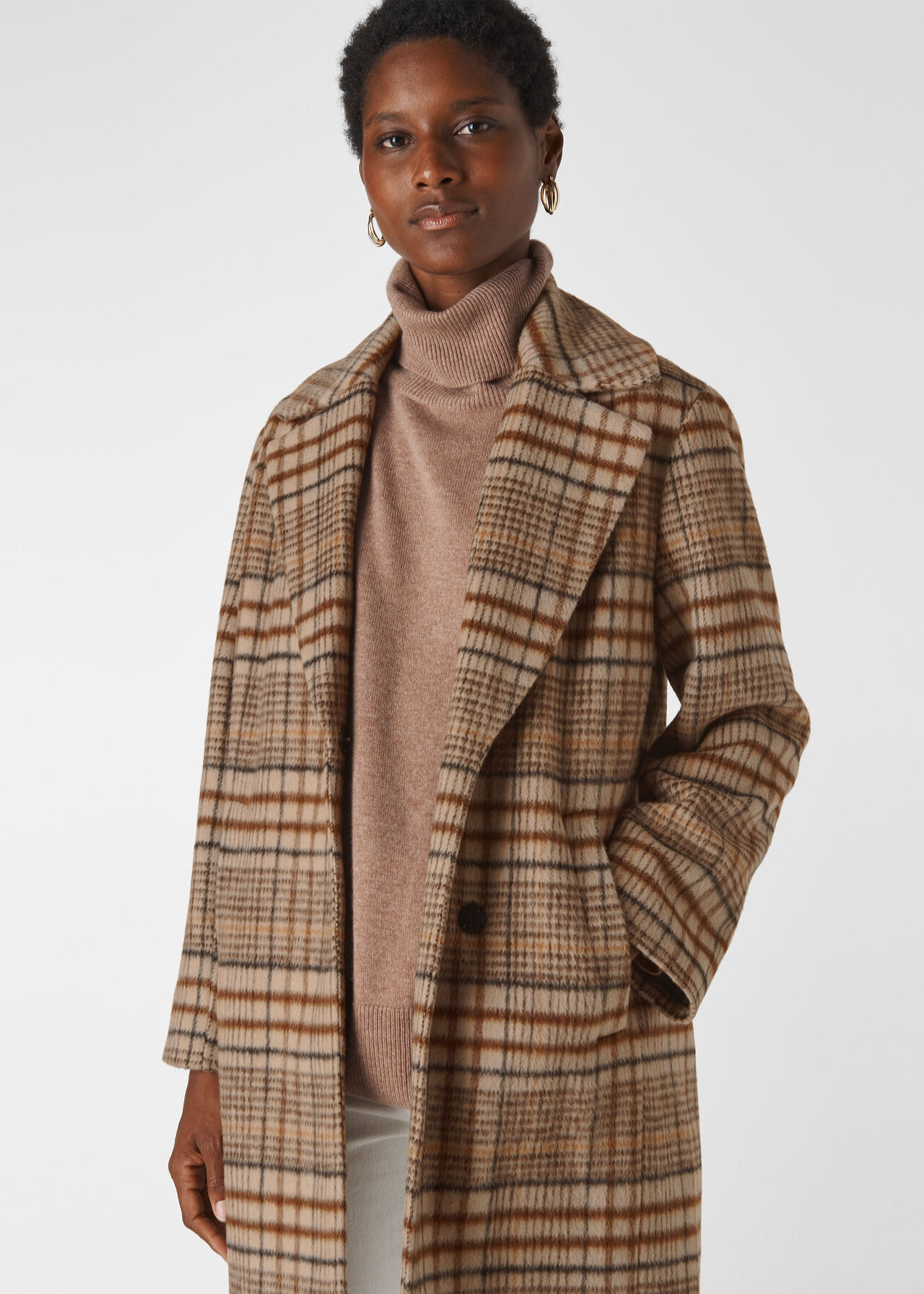 Mara Drawn Cocoon Check Coat Multicolour