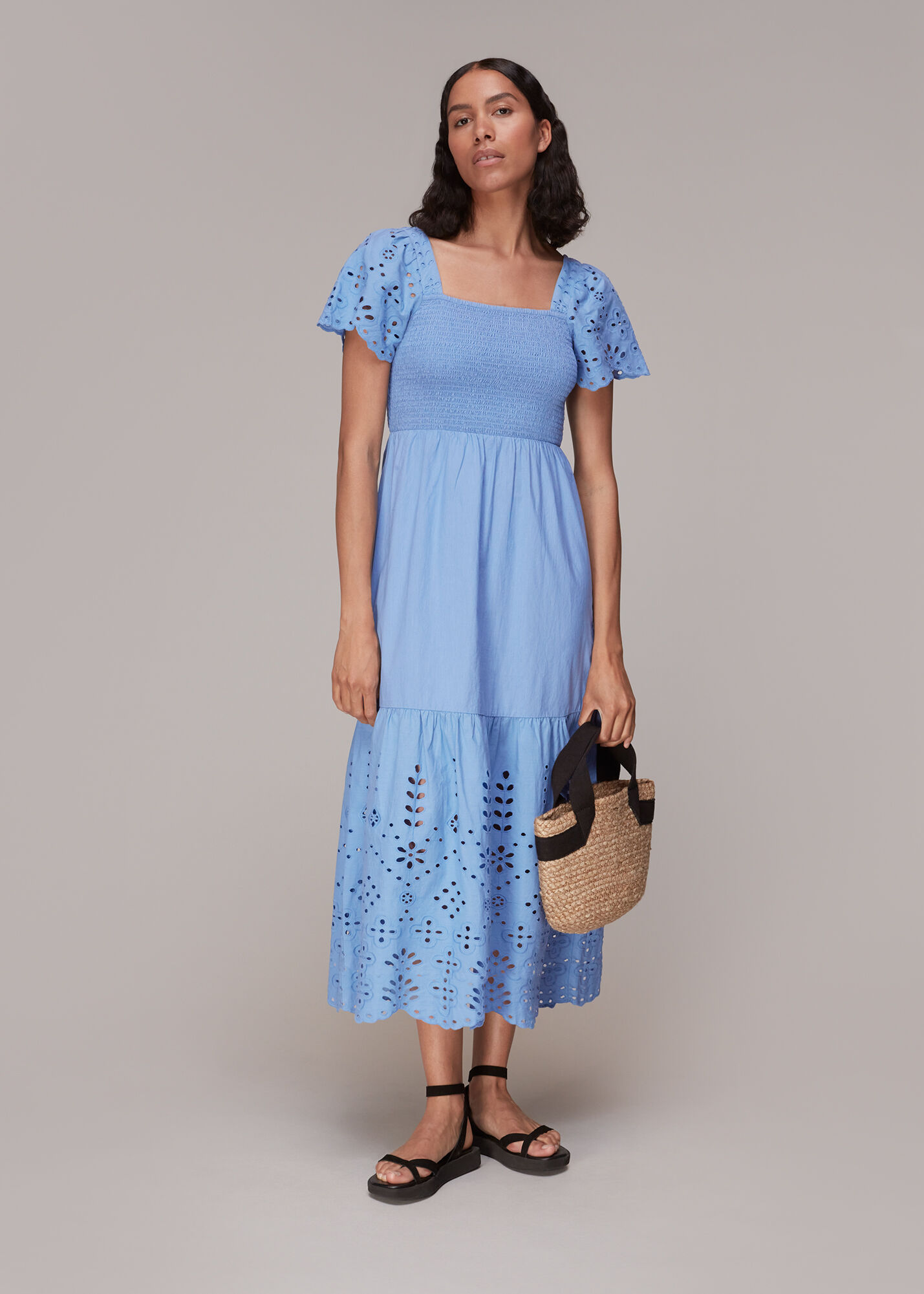 Broderie midi dress on sale