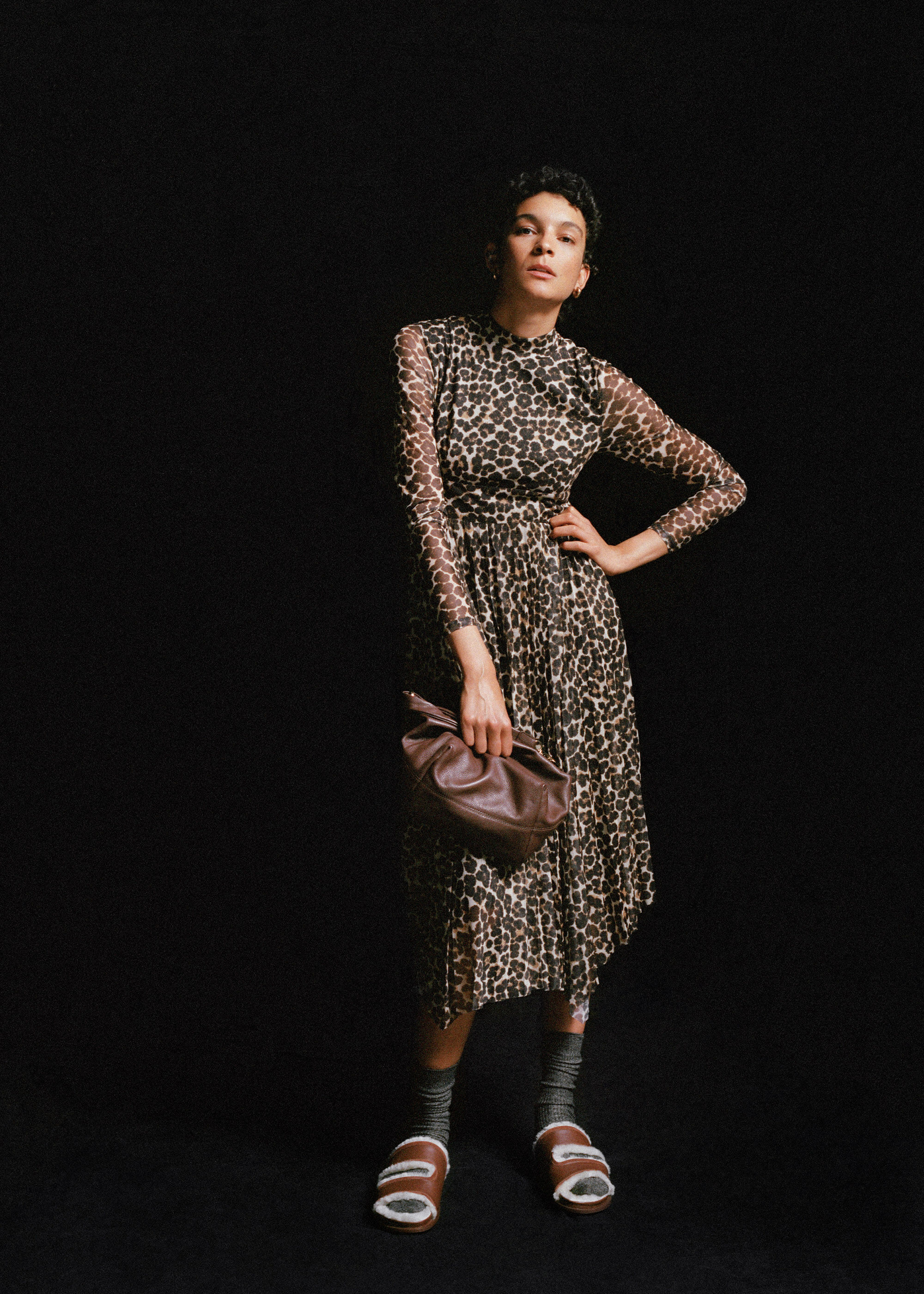 Leopard Print Smudge Animal Mesh Dress
